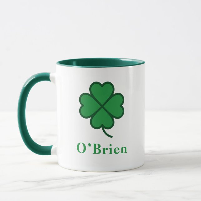 Lucky Irish Green Clover Personalized Coffee Mug (Left)