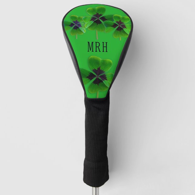 Lucky Irish Green Monogram Initials Personalised Golf Head Cover (Front)
