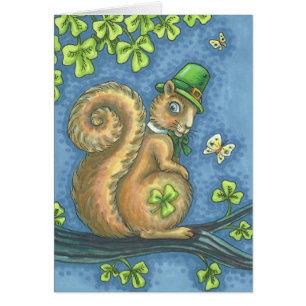 LUCKY IRISH LEPRECHAUN SQUIRREL GREETING CARD Vers