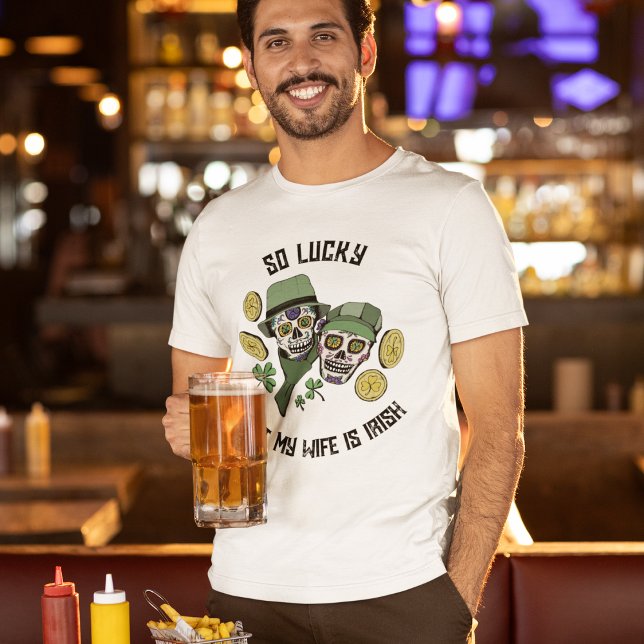 Lucky Irish Love Gift for Husband Sugar Skulls  T-Shirt (Creator Uploaded)