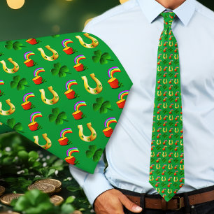 Lucky Irish Pot of Gold Horseshoe Tie