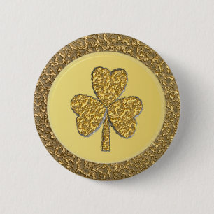 Lucky Irish Shamrock Gold Coin 6 Cm Round Badge