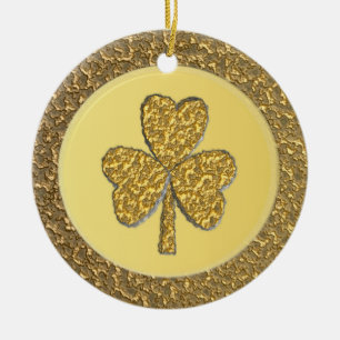 Lucky Irish Shamrock Gold Coin Ceramic Ornament