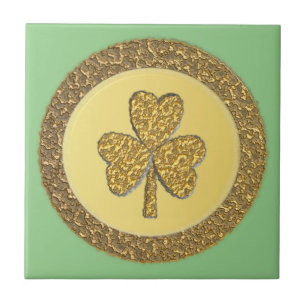 Lucky Irish Shamrock Gold Coin Ceramic Tile