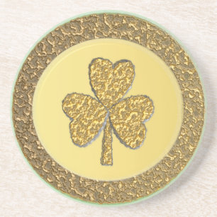 Lucky Irish Shamrock Gold Coin Coaster