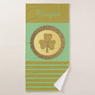 Lucky Irish Shamrock Gold Coin Custom Bath Towel