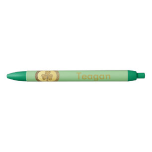 Lucky Irish Shamrock Gold Coin Custom Black Ink Pen