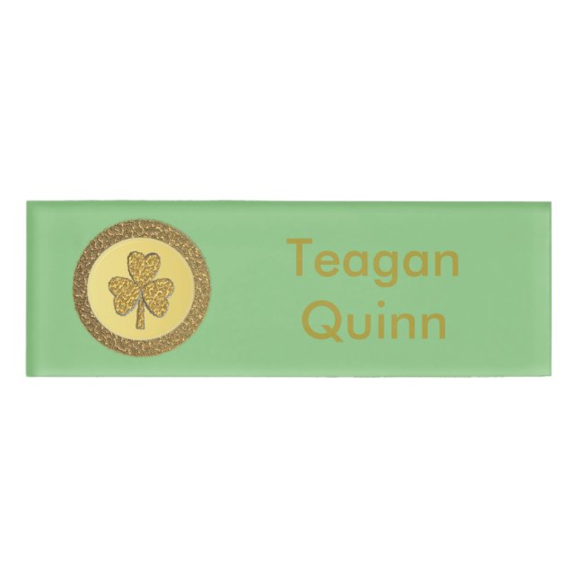 Lucky Irish Shamrock Gold Coin Custom Name Tag (Front)