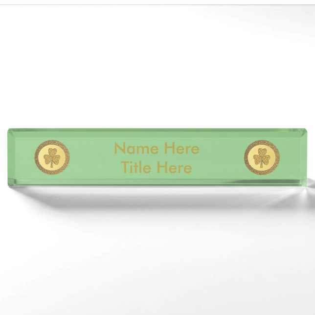Lucky Irish Shamrock Gold Coin Custom Nameplate (Front)