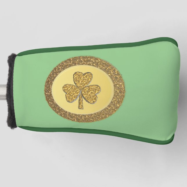 Lucky Irish Shamrock Gold Coin Golf Head Cover (Front)
