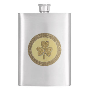 Lucky Irish Shamrock Gold Coin Hip Flask
