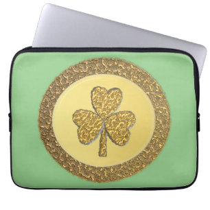 Lucky Irish Shamrock Gold Coin Laptop Sleeve