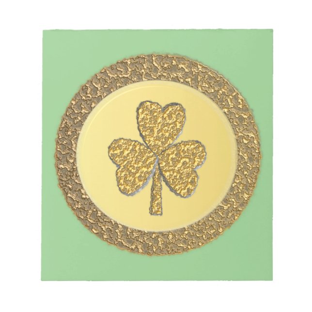 Lucky Irish Shamrock Gold Coin Notepad (Front)