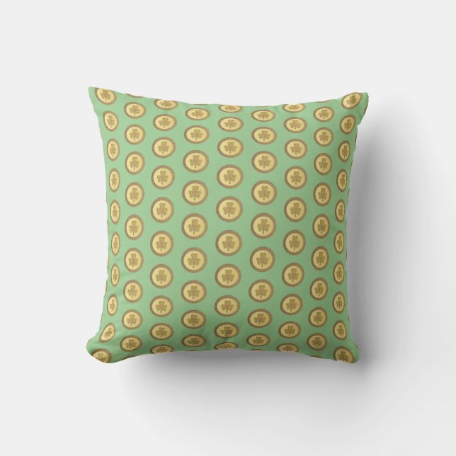 Lucky Irish Shamrock Gold Coin Patterned Cushion (Front)