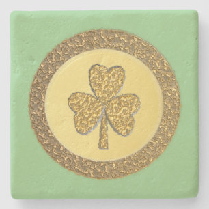 Lucky Irish Shamrock Gold Coin Stone Coaster