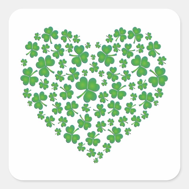 Lucky Irish Shamrock Heart Square Sticker (Front)