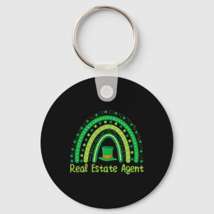 Lucky Irish Shamrock Rainbow Paddy's Day Real Esta Key Ring