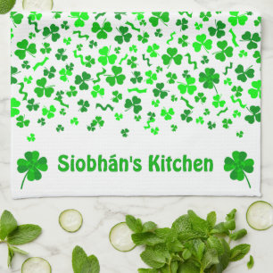 Lucky Irish Shamrocks Clover Personalized Tea Towel