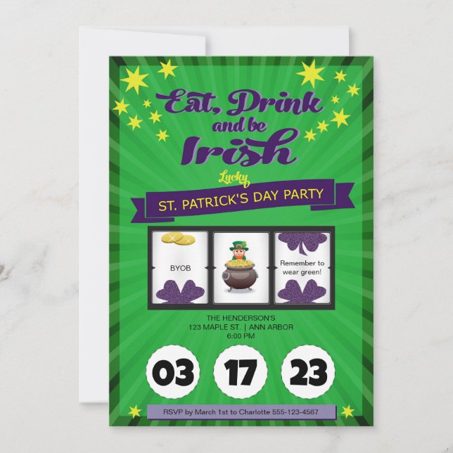 Lucky Irish St. Patrick's Day Party Invitation (Front)