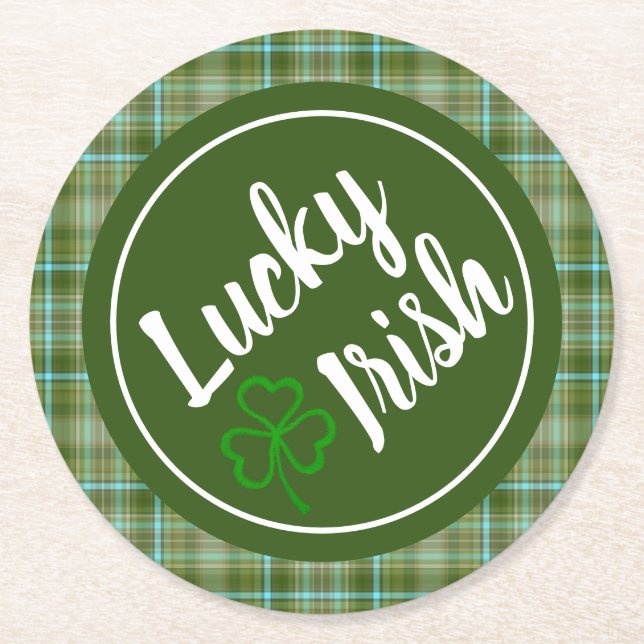 Lucky Irish St Patricks Day Party Round Paper Coaster (Front)
