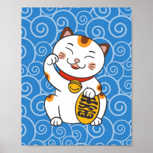 Lucky Japanese Calico Cat   Maneki Neko Poster