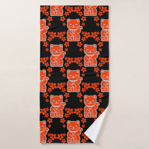 Lucky Japanese Maneki-neko Bath Towel