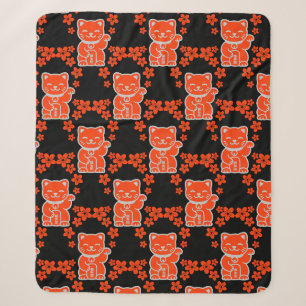 Lucky Japanese Maneki-neko Sherpa Blanket