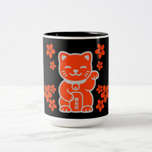 Lucky Japanese Maneki-neko Two-Tone Coffee Mug