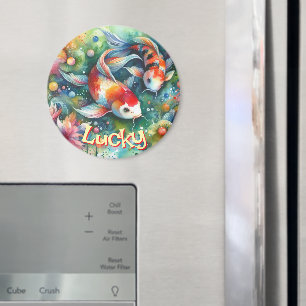 Lucky Koi Fish Whimsical Watercolor Personalised Magnet