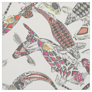 lucky koi off white fabric