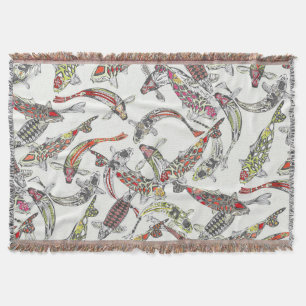 lucky koi off white throw blanket