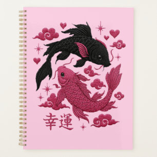 Lucky Koi Yin-Yang Embroidery Black & Pink Aesth Planner