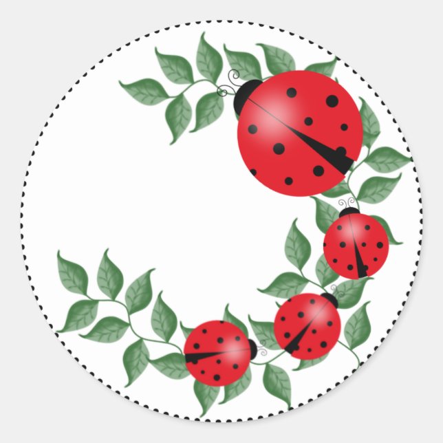 Lucky Lady Bug Family Classic Round Sticker (Front)