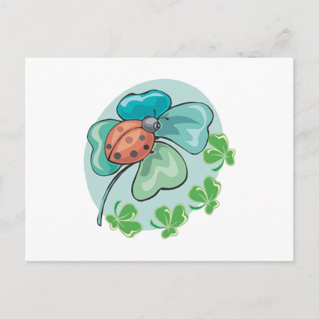 lucky ladybug and clovers design postcard (Front)