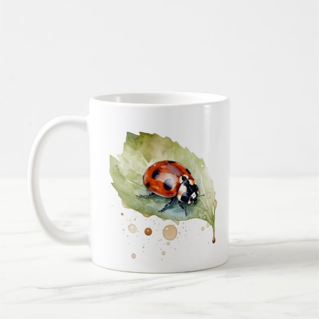 Lucky Ladybug on Leaf Coffee Mug (Left)