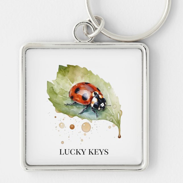 Lucky Ladybug on Leaf Key Ring (Front)