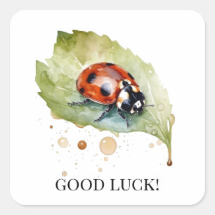 Lucky Ladybug on Leaf Square Sticker
