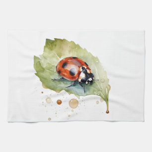 Lucky Ladybug on Leaf Tea Towel