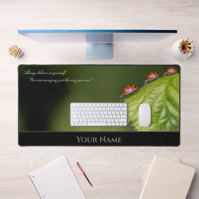 Lucky ladybugs motivational quote positive mindset desk mat (Office 1)