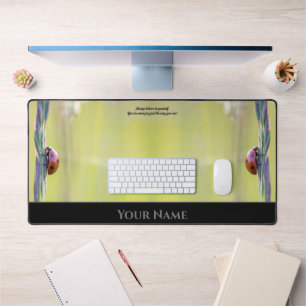 Lucky ladybugs motivational quote positive mindset desk mat