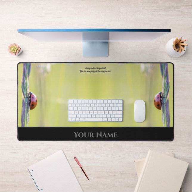 Lucky ladybugs motivational quote positive mindset desk mat (Office 1)