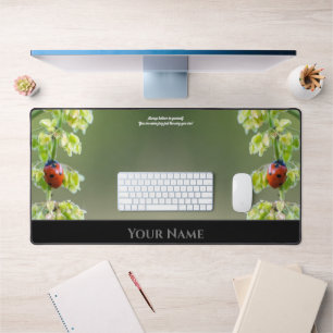 Lucky ladybugs motivational quote positive mindset desk mat