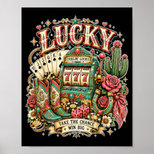 Lucky Las Vegas Western Cowgirl Turquoise Rodeo Poster