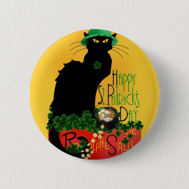 Lucky Le Chat Noir St. Patrick's Day 6 Cm Round Badge (Front)