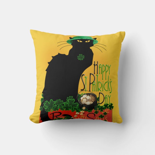 Lucky Le Chat Noir St. Patrick's Day Cushion (Front)