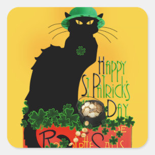 Lucky Le Chat Noir St. Patrick's Day Square Sticker