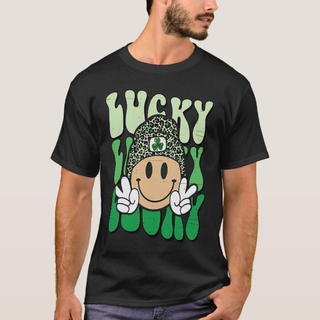 Lucky Leopard Smile Face Meme  St Patricks Day Wom T-Shirt (Front)