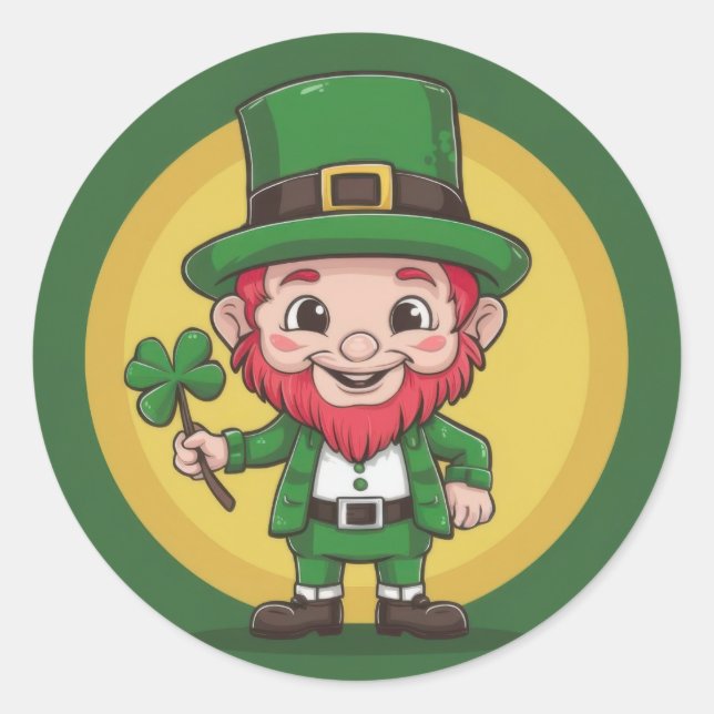 Lucky Leprechaun and Clover Round Sticker Set (Front)