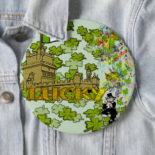 Lucky Leprechaun and His Irish Castle 6 Cm Round Badge