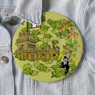 Lucky Leprechaun and His Irish Castle 6 Cm Round Badge